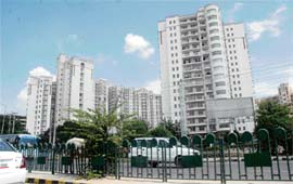 The high-rise buildings depict modernisation in the new areas of Gurgaon city