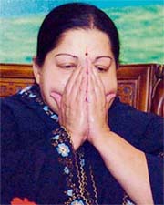 Jaya at a press conference in New Delhi