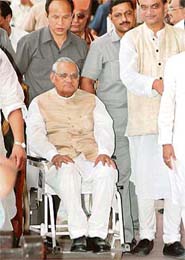 Senior BJP leader and former Prime Minister Atal Bihari Vajpayee after casting his vote
