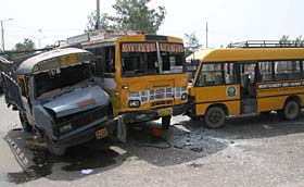 Bang, bang: Three heavy vehicles collided at the busy PAP chowk on the Delhi-Amritsar National Highway on Thursday noon.