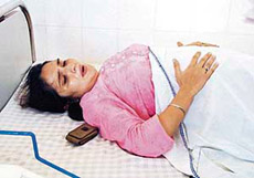 Ramanpreet Kaur who was allegedly beaten up by SAD workers in Patiala on Wednesday.—