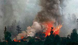 Ammunition explodes during a fire at an Army depot in Khundroo on Saturday.