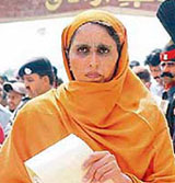 A released prisoner, Chandra Devi, at the Wagah border in Amritsar.