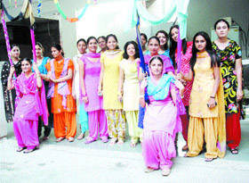 Lovely varsity students celebrate Teej in Jalandhar on Tuesday.