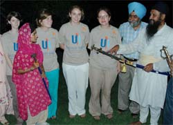 Students from Oxford University take Gatka tips in Amritsar on Friday.