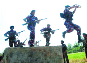 Cadets undergo training at a pre-Army camp being held at Theh Kanjla in Kapurthala on Thursday