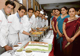 Students of the Hotel and Catering Management Institute at the inauguration of a food festival at Chandigarh Press Club, Sector 27, Chandigarh
