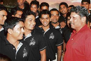 ICL Chairman Kapil Dev interacts with players