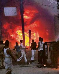 Protesters go on the rampage after an early-morning road accident in which four persons were killed in Agra