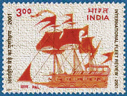 A postage stamp commemorating the maritime heritage of India. These kind of ships were built in 2200 B.C.E
