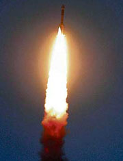 The 49-metre rocket carrying the Insat-4CR satellite blasts off from the Sriharikota space station on Sunday.