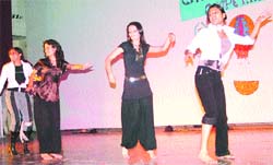 Students of the Apeejay College of Fine Arts perform during a choreography competition in Jalandhar on Tuesday.