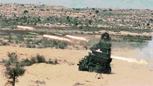 GRAD multi-barrel rocket launchers in action