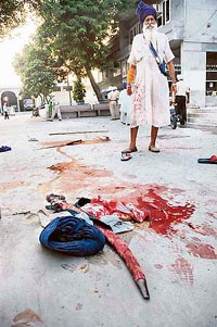 Tell-tale signs after a clash between two Nihang groups in Patiala on Friday.