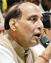 Rajnath Singh addresses a press conference in Bhopal