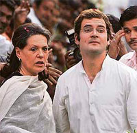 Rahul Gandhi with mother Sonia after he was chosen general secretary of the party.