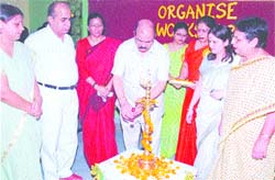 Public Schools Management Committee director JP Shoor inaugurates a two-day workshop for teachers.