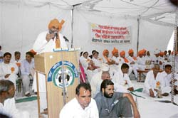 A Jat leader addresses the All India Jat Mahasabha held at Kaithal recently