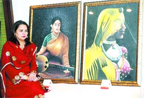 Navpreet Kaur Gill at her painting exhibition in Jalandhar