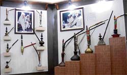 Different kinds of hookahs on display at the Dharohar museum in Kurukshetra