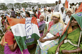 Congress workers during a Jan Andolan rally, demanding Assembly elections in Karnataka, in Bangalore on Monday.