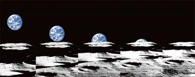 This combo picture, observed by Japanese lunar explorer Kaguya, shows the earth setting in the horizon near the moon's south pole (left to right)