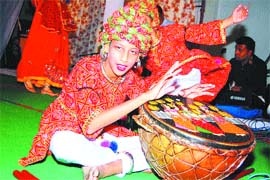Students of Shri Ram Ashram School perform Rajasthani dance in Amritsar on Tuesday.