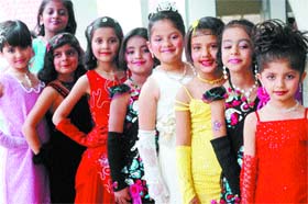 Apeejay school students pose for a photograph right before their performance during the annual day function in Jalandhar