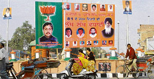 A hoarding put up in connection with the birthday bash of Chief Minister Parkash Singh Badal in Bathinda, where the main function will be held.