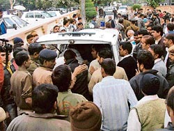 The body of Abhishek Tyagi, a Class VIII student of Euro International School at Sector 45 in Gurgaon, who was shot dead by classmates being taken to his home from a hospital on Tuesday.