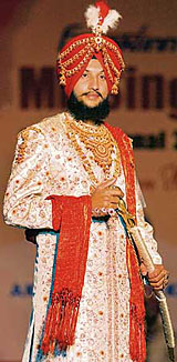 A Sikh model at the Mr Singh International Turban Pride Fashion Show-2007 held in Amritsar on Saturday night. The event was organised by the Akal Purkh ki Fauj. — AFP