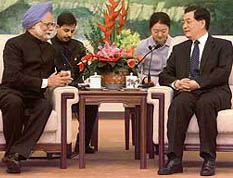 Prime Minister Manmohan Singh meets Chinese President Hu Jintao at the Great Hall of the People in Beijing on Tuesday.