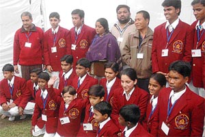 Winners of the national bravery award, 18 are boys and four girls, in New Delhi on Friday. Four of the awards will be given posthumously.