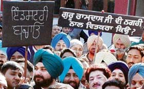 MP Navjot Sidhu leads a protest march in Amritsar on Sunday.