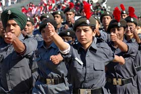 Cadets rehearse for the Republic Day function in Jalandhar. Security has been beefed up to make the event a gala affair