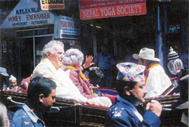 Sir Edmund and Lady June Hillary at the commemoration of the Everest golden jubilee in Kathmandu in May 2003.