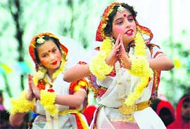 Students perform at the inaugural session of the Olympics for special children at Bishop Cotton School in Shimla