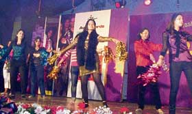 Students perform a dance at the annual function in Ludhiana on Saturday.