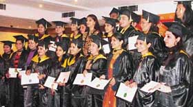 Students of the JD Institute of Fashion Technology receive degrees during its annual convocation organised in Ludhiana on Monday.