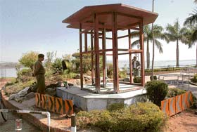 A newly designed sentry post under construction at Sukhna Lake