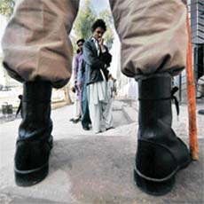 Jackboots at a Karachi booth