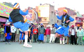 Nihangs put up a dazzling gatka show near the Golden Temple on Tuesday