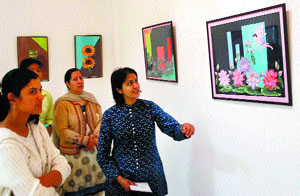 Devinder Makkar shows her creation at an exhibition in Jalandhar.