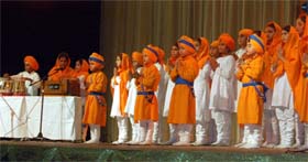 Students of Manav Mangal perform during the inauguration of the school auditorium in Mohali