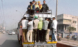 Notwithstanding a bus tragedy in city recently, an overloaded bus was seen on city roads posing a threat to lives of many people.