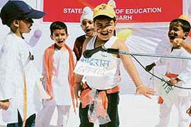 Students perform a play at the prize distribution function at the State Institute of Education at Sector 32, Chandigarh