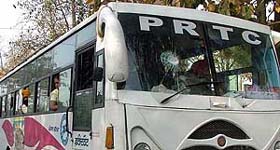 The bus damaged by students of Government College, Mohali