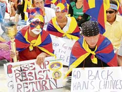 Tibetans protest against the Chinese government in Sector 17 Plaza in Chandigarh