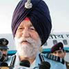 Air Marshal Arjun Singh talks to the media at the Rajasansi airport in Amritsar on Thursday.