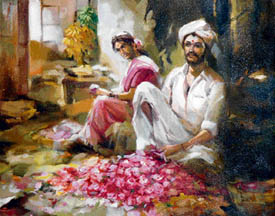 Paintings displayed in an exhibition in Ludhiana
